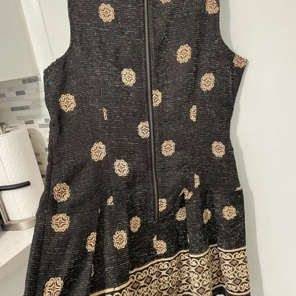 Free People Sleeveless black beige pleated bottom Tapestry dress with pockets 12 - Picture 8 of 8